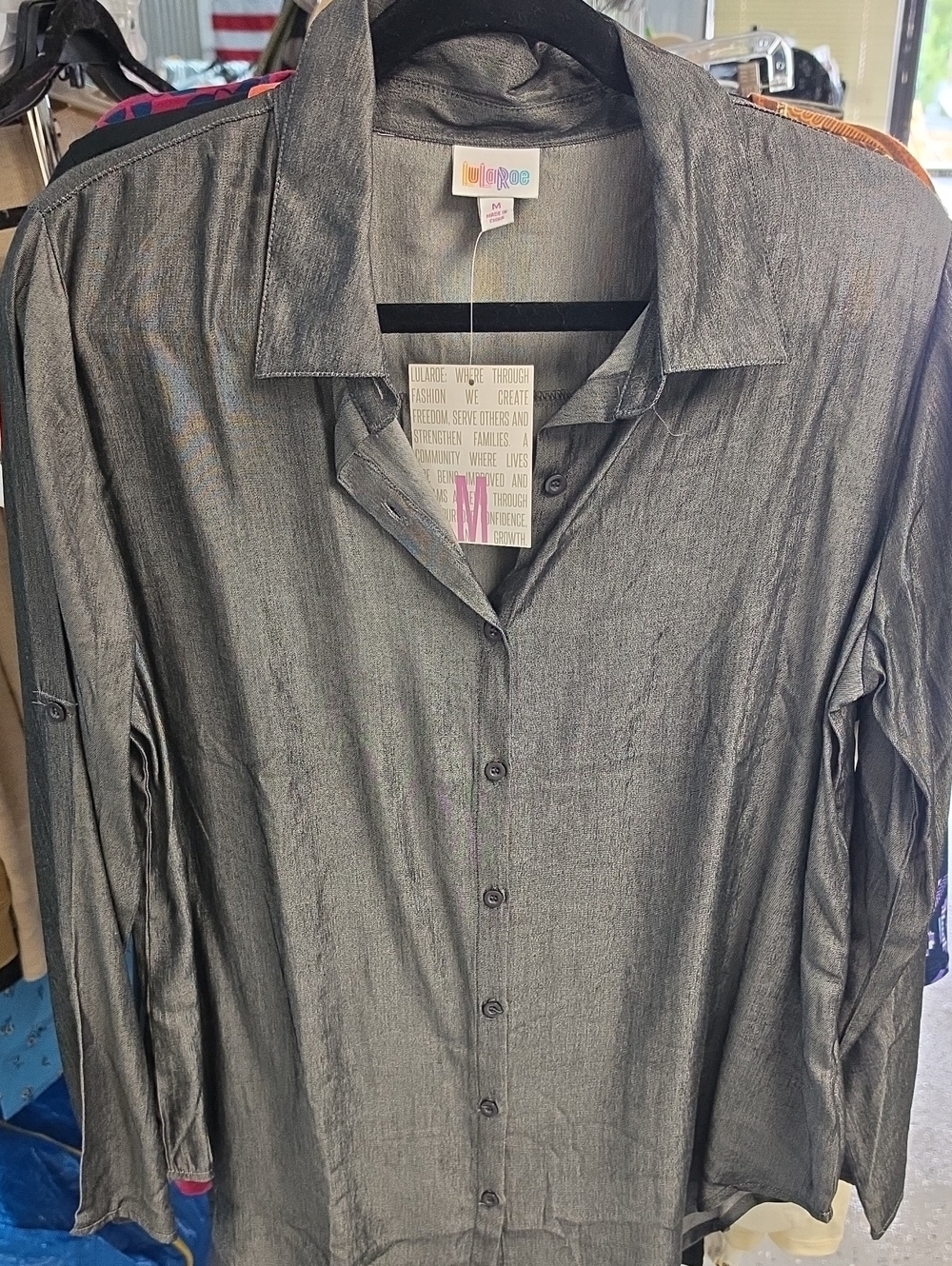 LuLaRoe Metallic Charcoal Men's Button-Down Shirt